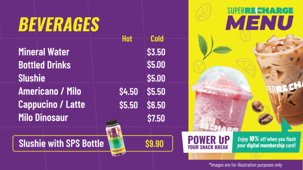 SuperPark Super Recharge Cafe Beverage Menu